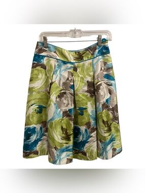 Talbots Floral A-Line Skirt in Green & Blue Size S